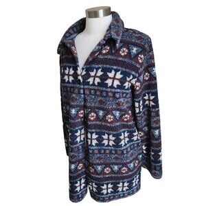 Vintage Boho Aztec Southwestern Sherpa Button Down Jacket Shacket sz M oversized